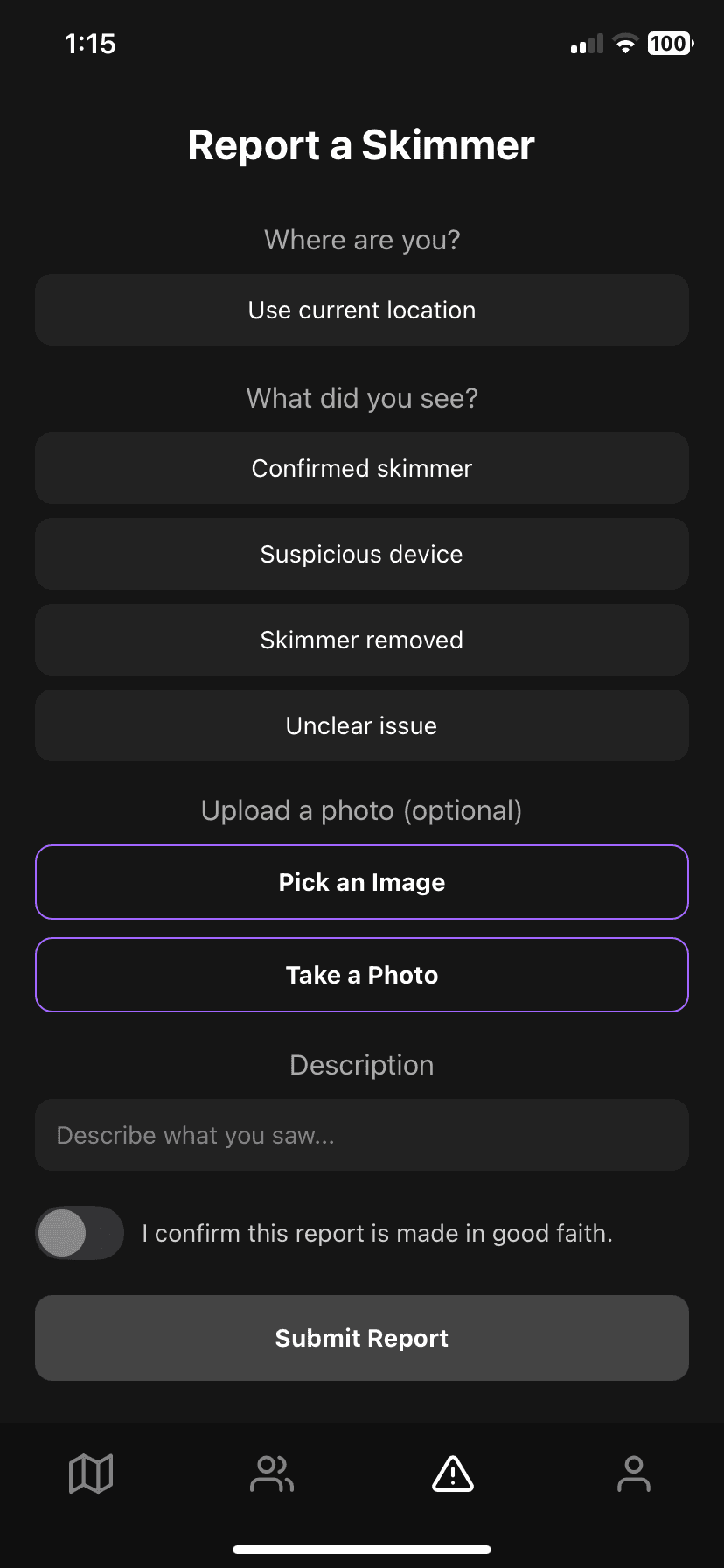 Skimmers App Report Tab